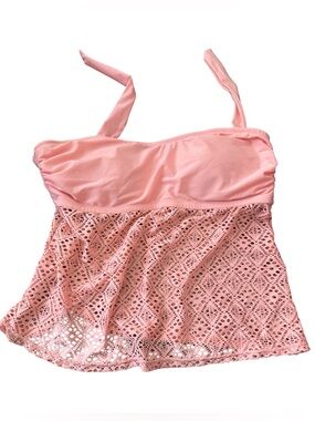 Hot Water Plus Tankini Top Pink Crochet Hem Molded Bra Bandeau Size 1X